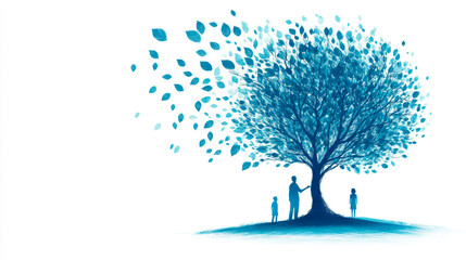 Obraz premium Graphic depicting a tree of life and a family standing under it. AI generative.
