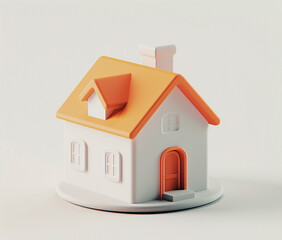 A 3D-rendered orange and white house icon with a matte clay texture, isometric view, and soft lighting. Ideal for real estate branding, architectural mockups, or app icons