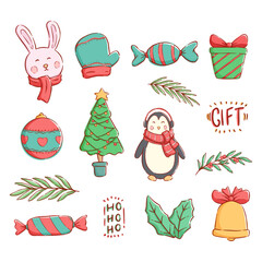 Fototapeta premium set of cute christmas doodle elements. hand draw merry christmas illustration