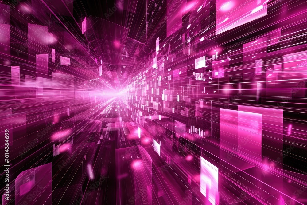 Aufkleber vibrant pink abstract background with dynamic light rays creating a futuristic digital atmosphere.