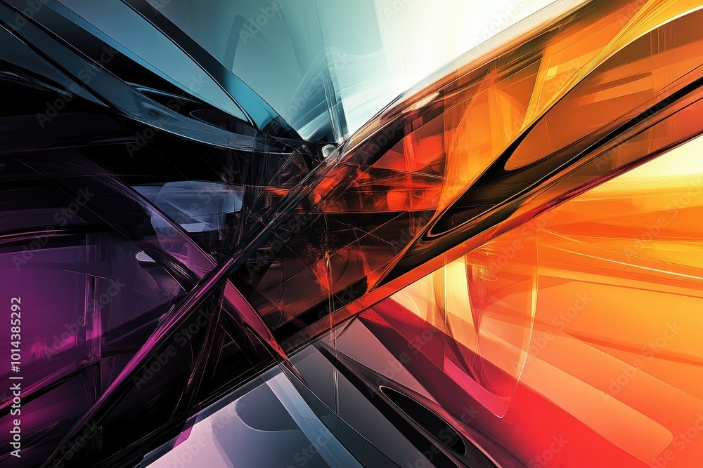 Poster dynamic abstract design featuring a blend of vibrant colors and sharp angles, ideal for modern digit