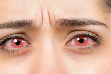 Fototapeta premium Close-up of a worried person with red eyes, conveying stress or discomfort. Emotional expression highlighted by facial details.
