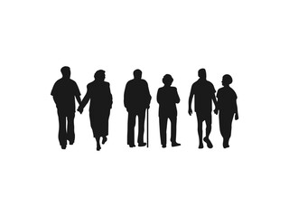 Senior couple walking together silhouette.