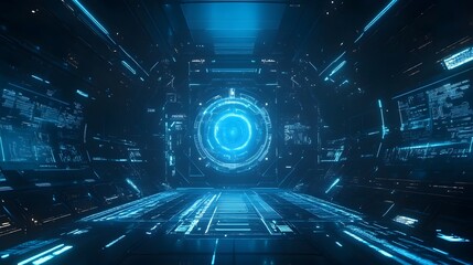Fototapeta premium abstract futuristic background of blue glowing technology sci fi frame hud ui. 