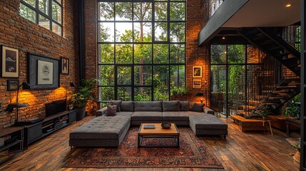 Modern Industrial Loft Living Room with Natural Light