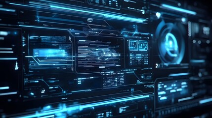 Obraz premium abstract futuristic background of blue glowing technology sci fi frame hud ui. 