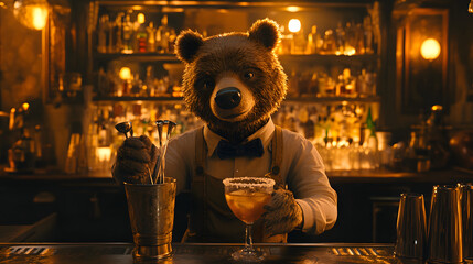 Bear Mixing a Drink at the Bar