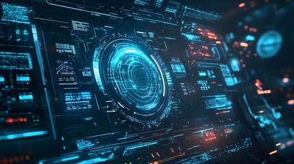 abstract futuristic background of blue glowing technology sci fi frame hud ui. 