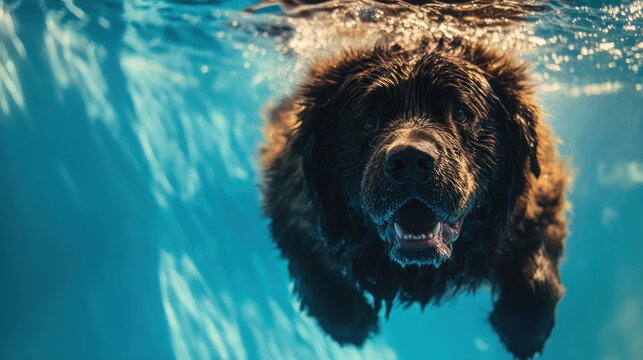 A dog swimming underwater, showcasing its playful nature and love for water activities.