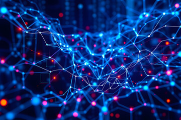 Glowing blue abstract background with digital stars and futuristic network pattern for technology design