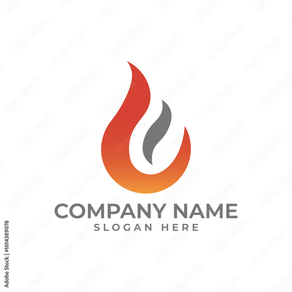 Poster minimalist and modern style of a flame in orange and grey in letter e shape with modern and minimali