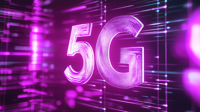 Futuristic 5g technology concept with glowing pink digital elements - Powered by Adobe