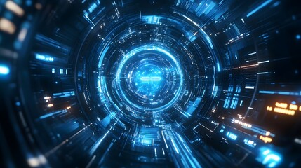 Obraz premium abstract futuristic background of blue glowing technology sci fi frame hud ui. 