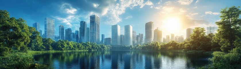 Tilted angle view of a vibrant utopian city, blending nature with urban life, surrealist photography style