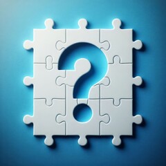 Top View of Question Mark on White Puzzle Piece, Contrasting with a Blue Background