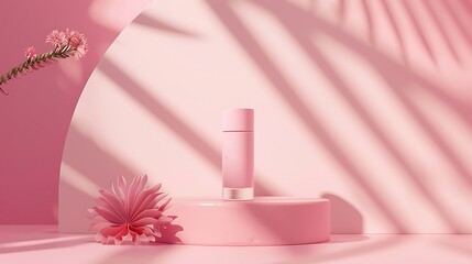 Delicate pink rose petals adorn a spa bottle, perfect for aromatherapy and beauty care