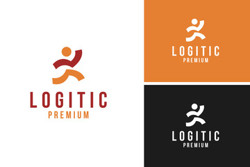 Man running for logistic logo design vector template illustration idea