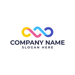 Colorful triple infinity symbol in modern and minimalist in yellow magenta blue and purple