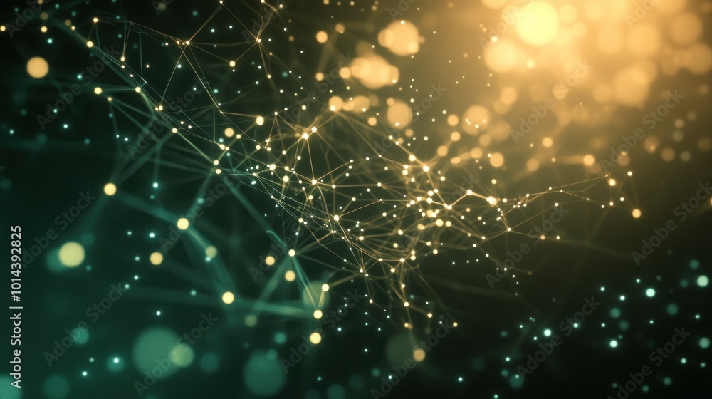 Poster abstract digital network with glowing nodes and connections.