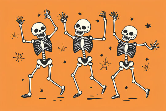 Funny skeletons dancing. Day of Dead, Halloween concept illustration