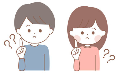 疑問がありハテナポーズをする男性と女性のセットイラスト