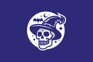 Skull Witch Logo Abstract Illustration Sticker Label for Halloween Event Concept