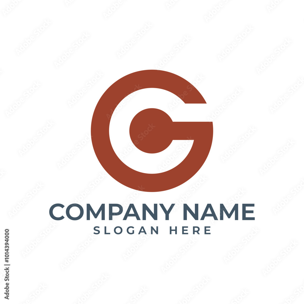 Poster letter g logomark with the dot in the center creating the letter c in negative space with modern and
