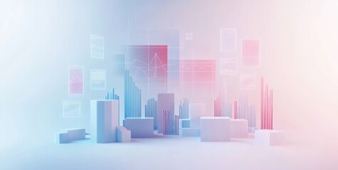 Fototapeta premium Abstract representation of data analytics with geometric shapes and graphs.
