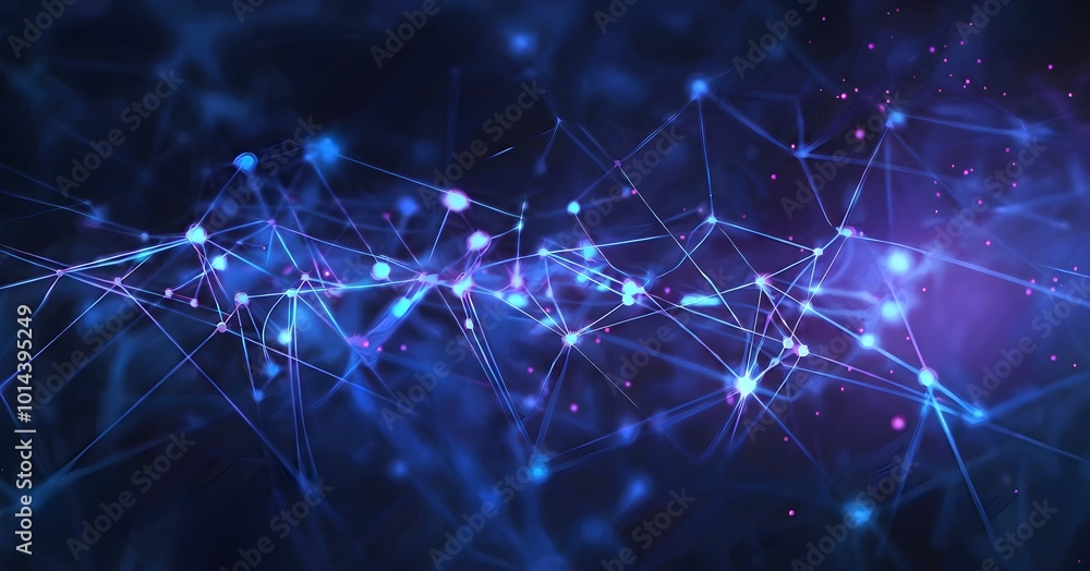 Wall mural abstract representation of artificial intelligence, with neural network patterns glowing in neon blu
