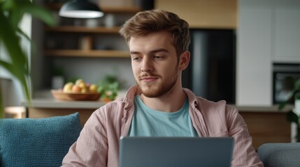 The Man Using Laptop Inside