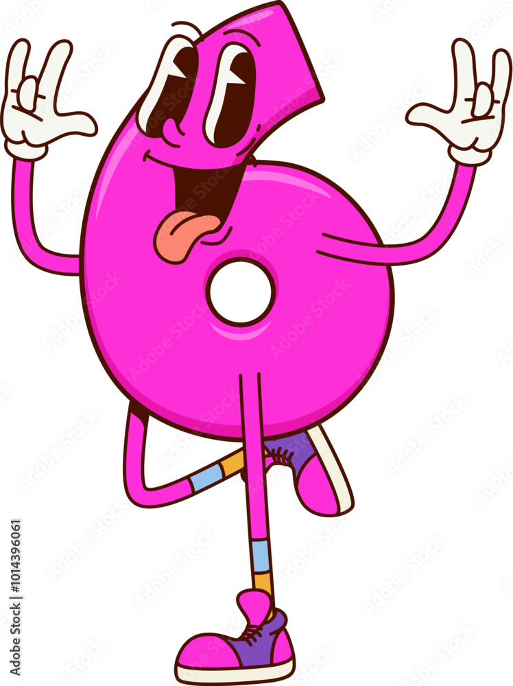 Poster math number six groovy character. cartoon cute funny isolated vector arithmetic educational digit 6 