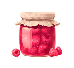 Illustration of a cute jar of jam for the design of children's products. Watercolor illustration in pastel colors.