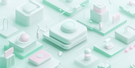 Abstract digital landscape with geometric shapes and soft colors, suggesting technology themes.