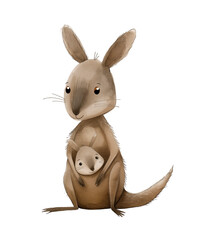 Illustration of a cute kangaroo for the design of children's products. Watercolor illustration in pastel colors.