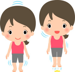 その場で軽く跳ぶエクササイズをしている女性