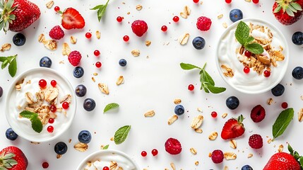 From above delicious homemade yogurt with strawberries