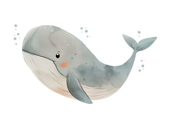 Illustration of a cute whale for the design of children's products. Watercolor illustration in pastel colors.
