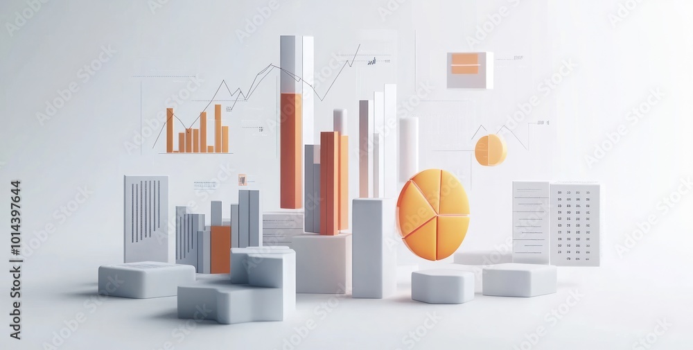 Aufkleber a 3d representation of data visualizations with graphs and charts.