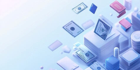 Abstract representation of currency and financial elements in a digital space.