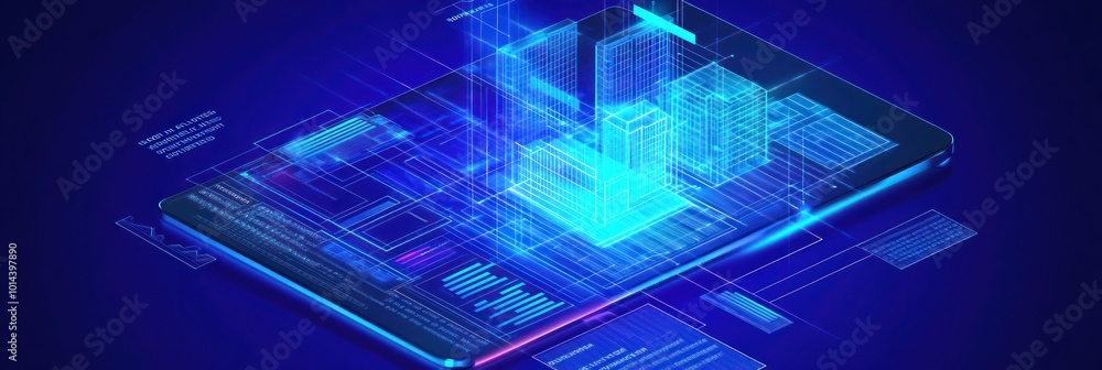 Poster digital representation of urban architecture on a smartphone screen.