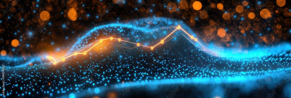 Aufkleber abstract digital landscape with glowing lines and particles representing data visualization.
