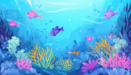 Vibrant underwater scene featuring colorful fish and coral reefs.