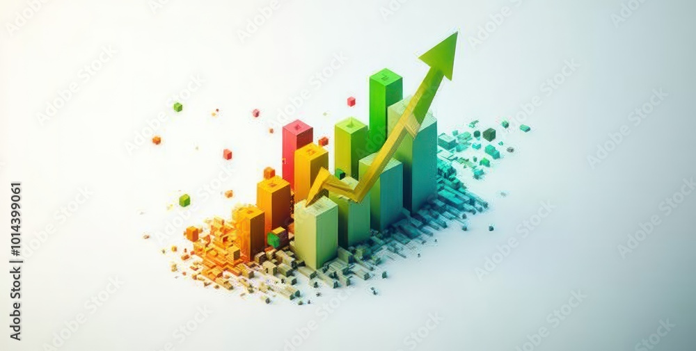 Aufkleber a colorful bar graph with an upward arrow, symbolizing growth and progress in data analysis.
