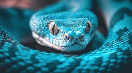 Fototapeta premium A close-up of a vibrant blue snake showcasing its intricate scales and captivating eyes.