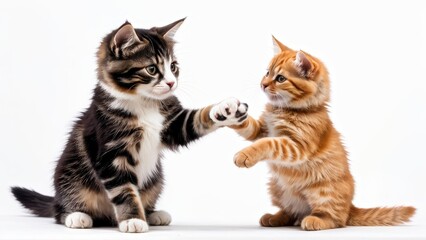 Obraz premium Two playful kittens interacting, showcasing their adorable nature and companionship.