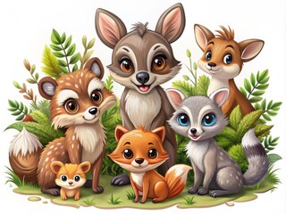 Naklejka premium Delightful vector set featuring cute forest mammals. Ideal for all creative projects and illustrations, these charming