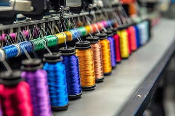Spools of new threads closeup, sewing machine