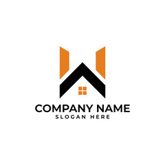 Rooftop of a house with window in orange and upward arrow in black combine with the Profit bar chart in orange with the logomark is in the shape of letter W