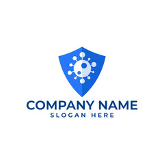 Shield in blue combine with the virus in white signify the protecting from the virus and diseases in modern and minimalist style