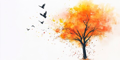 Abstract Colorful tree and landscape tree on watercolor painting background.  